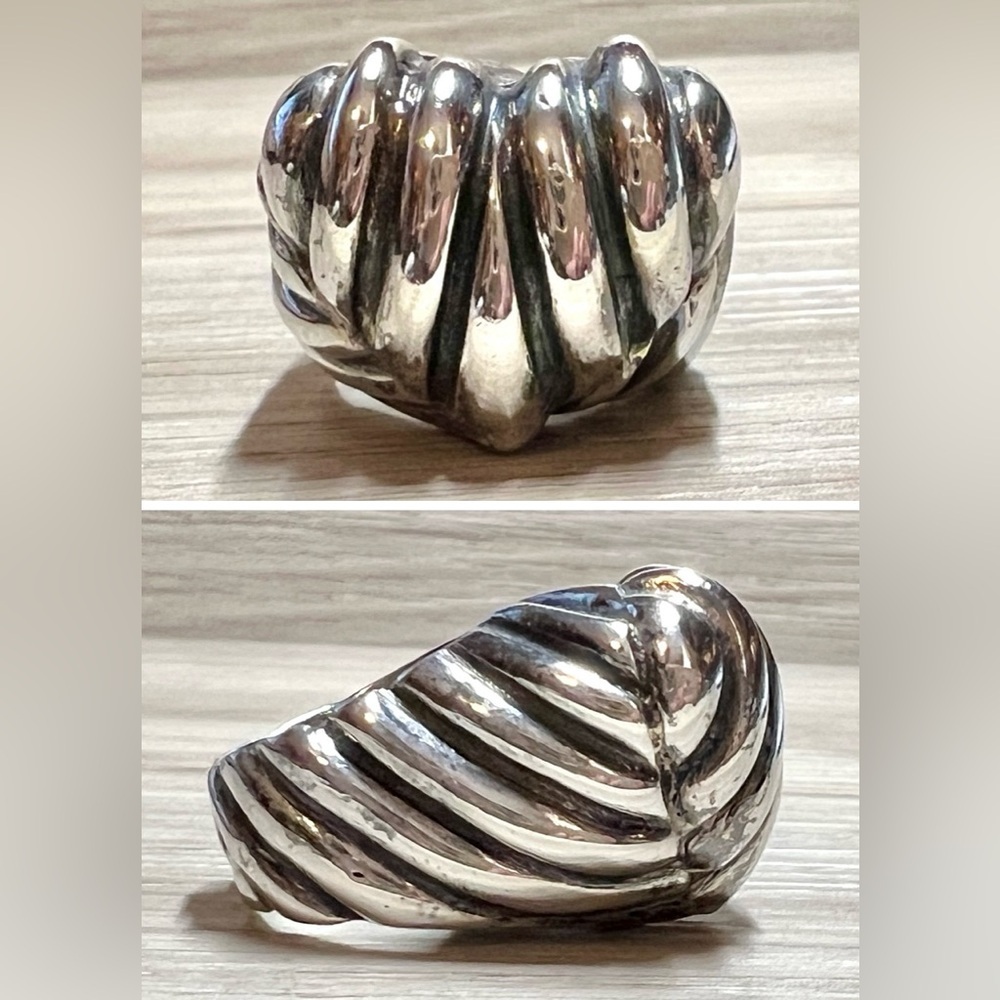 Vintage Designer Dian Malouf Sterling Silver Ribbed Chunky Heart Ring, Size 5.5